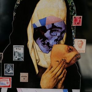 Streetart d'une nonne qui retire son masque sur un visage de squelette - Luxembourg  - collection de photos clin d'oeil, catégorie streetart